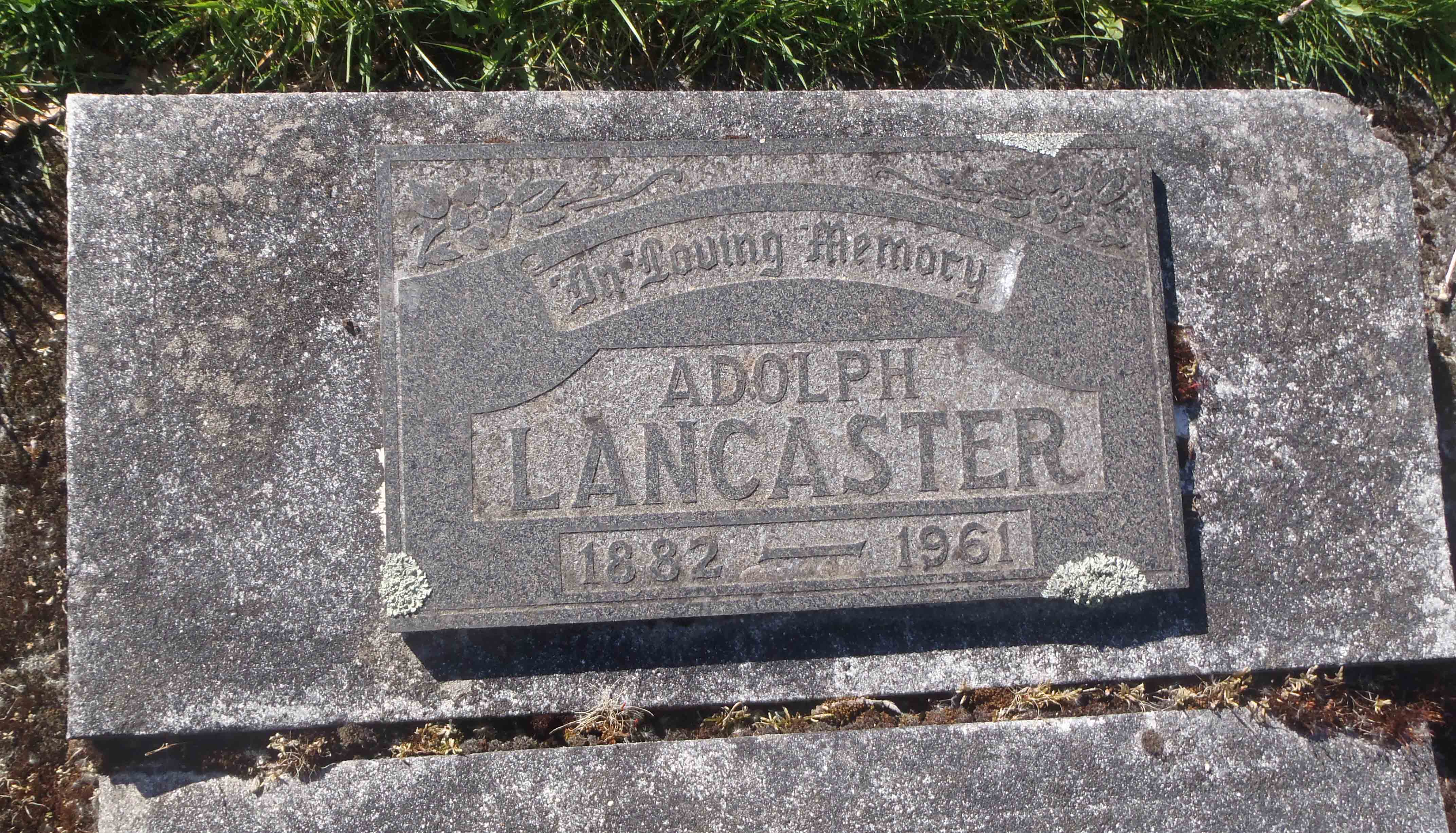 Adolph Lancaster tomb inscription